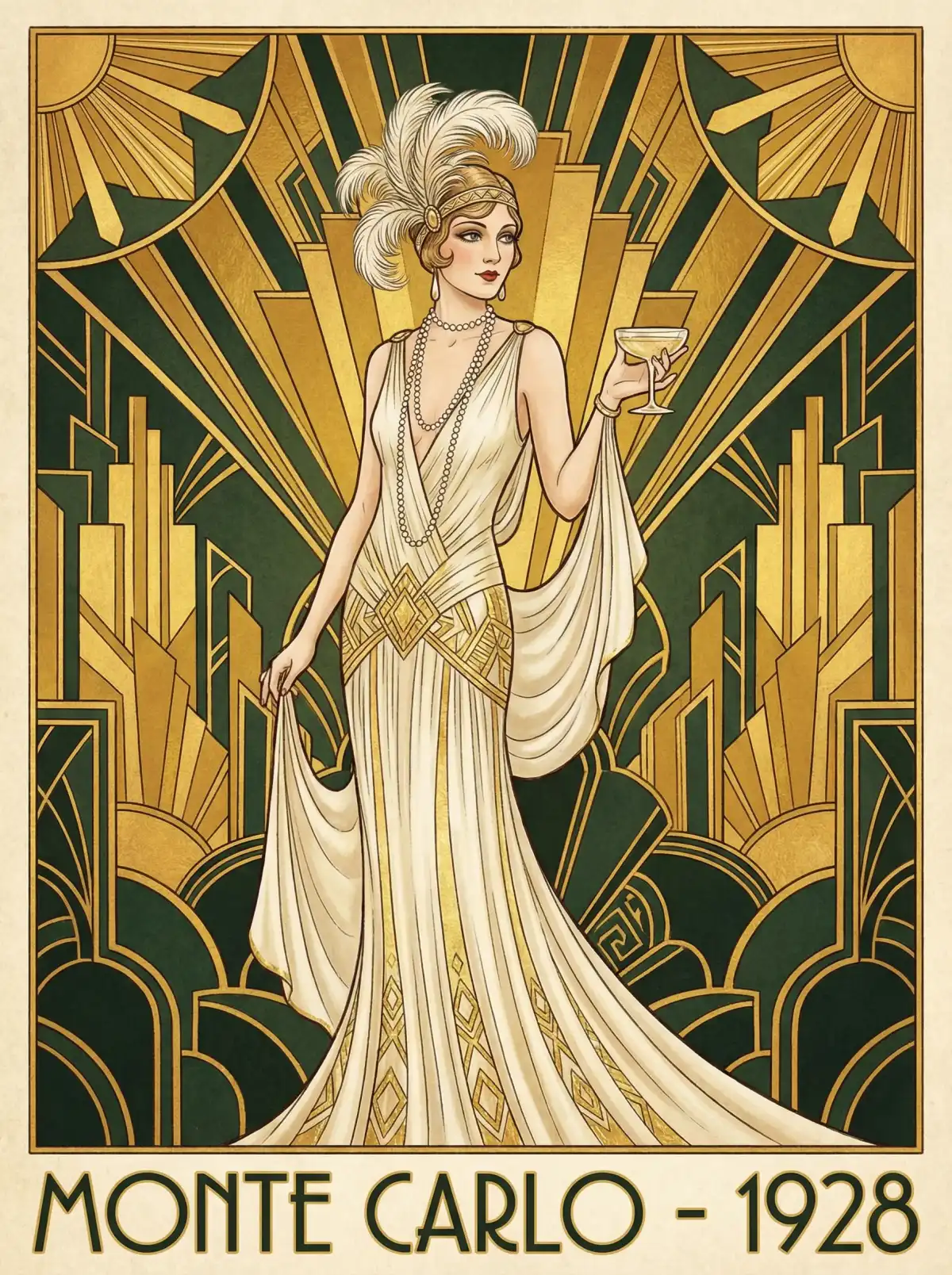 黄金时代优雅女士Art Deco风格插画